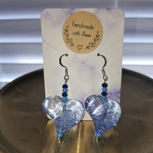 Blue Heart with Rose Earrings 🩵🌹